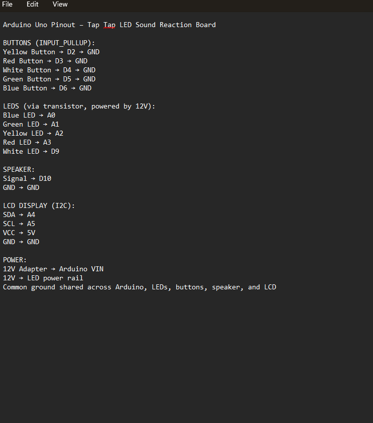Arduino Pin Wiring